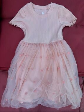 Little Earth Blush Pink Ribbed Bodice Tulle Dress